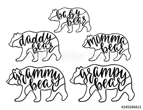500x385 Momma, Daddy, Grampy, Grammy, Baby Bear Hand Drawn Typography