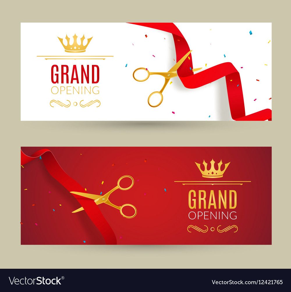 1000x1004 Grand Opening Invitation Banner Red Ribbon Cut Vector Image