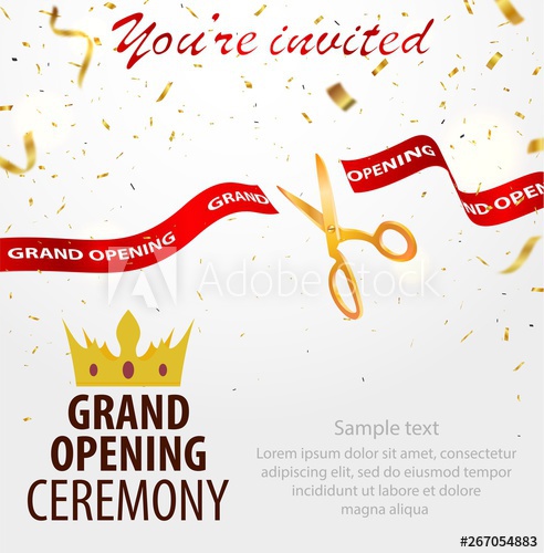 492x500 Grand Opening Banner Cutting Ribbon Card