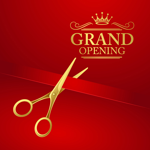 500x500 Grand Opening With Golden Scissors Background Vector Free Download