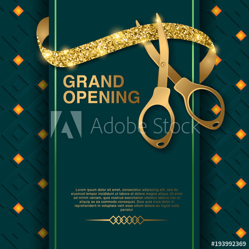 500x500 Grand Opening Vector Background Scissors Cutting Red Ribbon