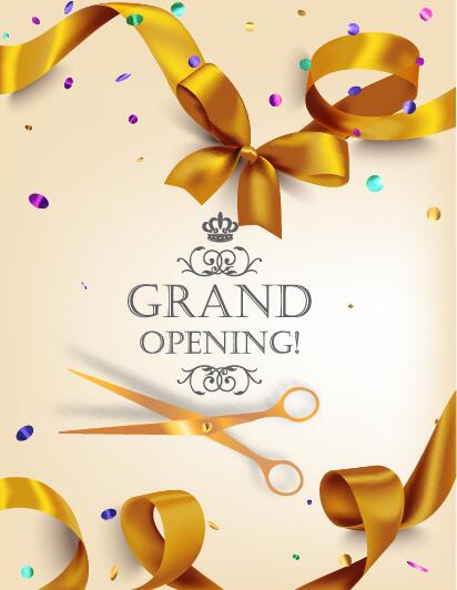 412x532 Grand Poening Invited Card With Golden Ribbon Vector Free Download