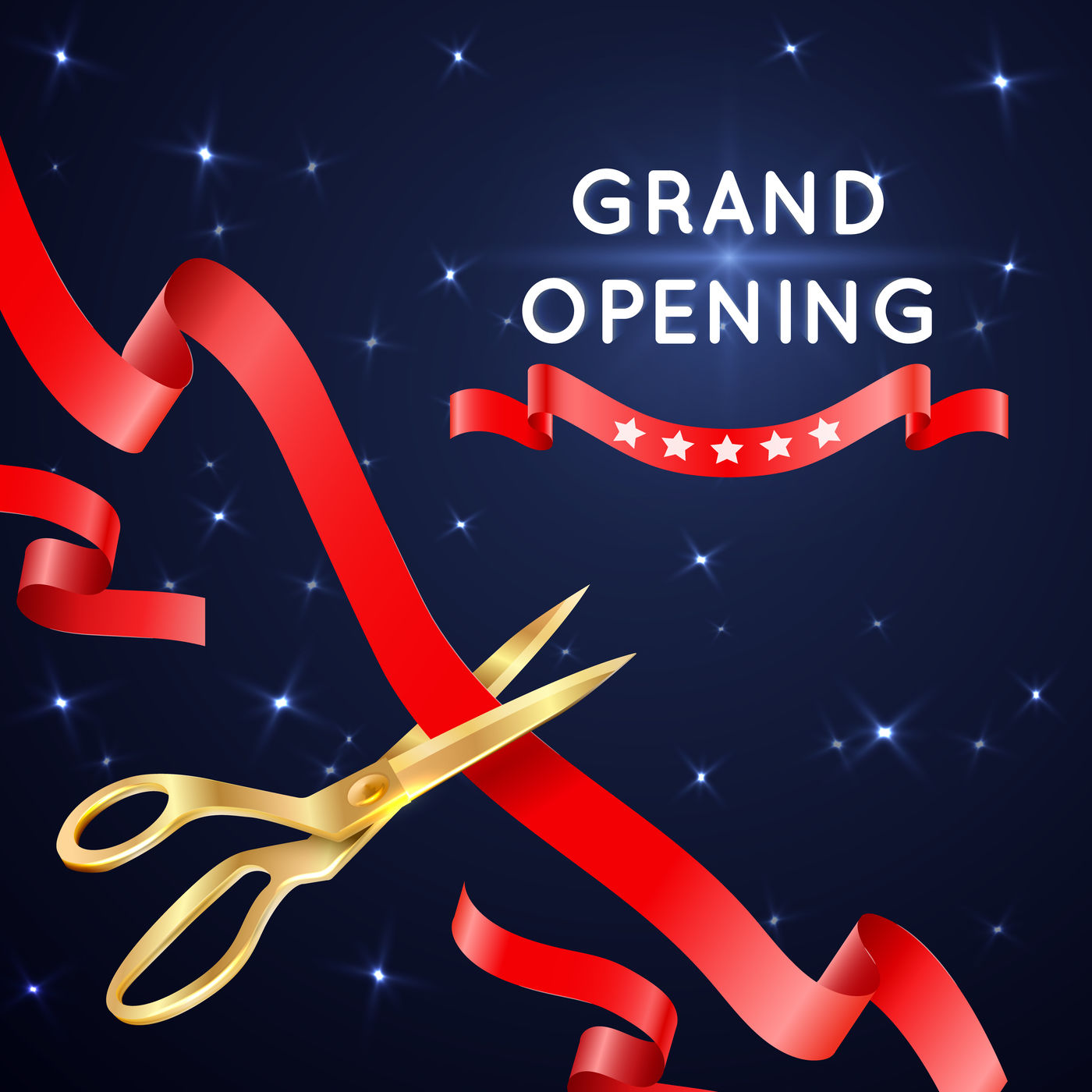 1400x1400 Ribbon Cutting With Scissors Grand Opening Vector Poster