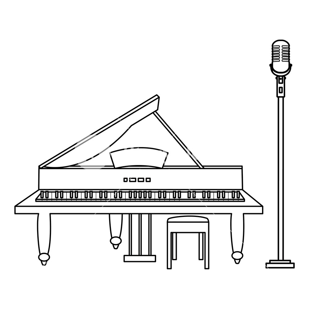 1000x1000 Grand Piano And Microphone Vector Illustration Design Royalty Free