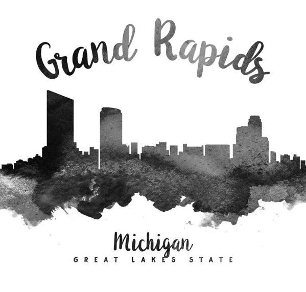 599x571 Grand Rapids Michigan Skyline Framed Print