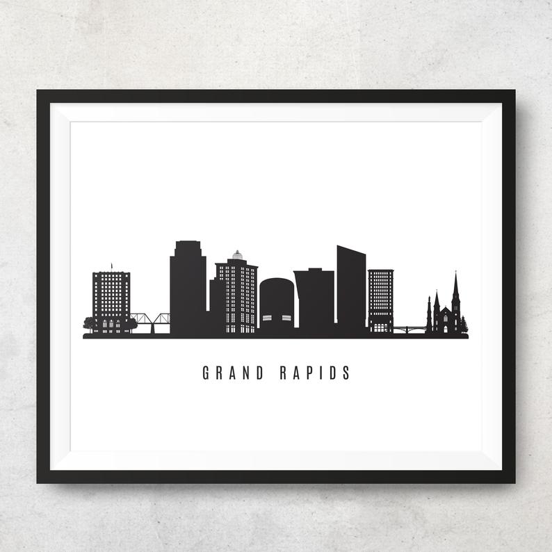 794x794 Grand Rapids Skyline Printable Grand Rapids Michigan Black Etsy