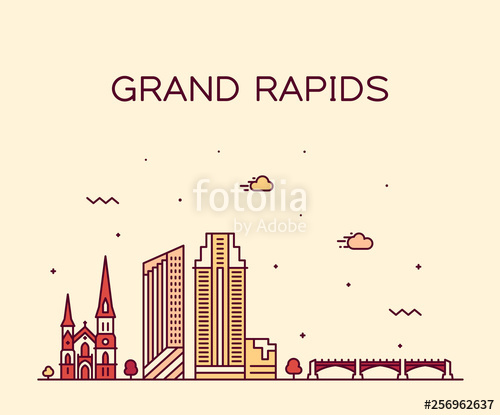 500x415 Grand Rapids Skyline Michigan Usa Vector Linear Stock Image