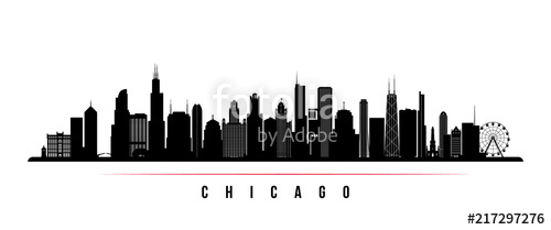 500x209 Chicago City Skyline Horizontal Banner Black And White Silhouette