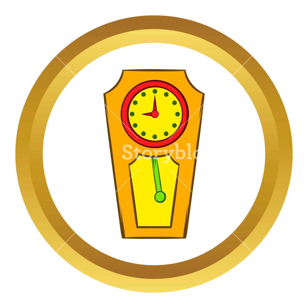 1000x1000 Yellow Grandfather Clock Vector Icon In Golden Circle, Cartoon