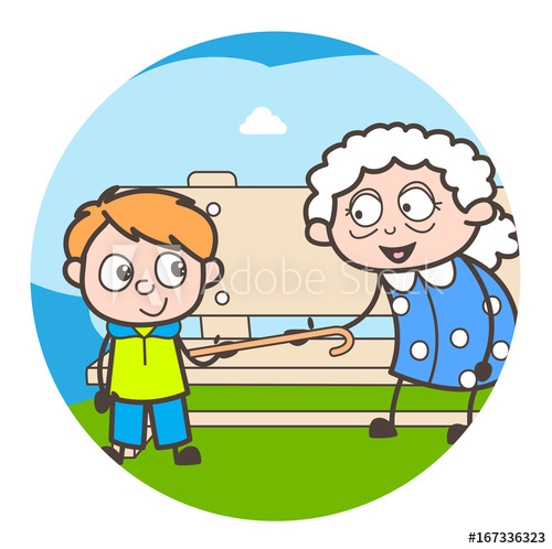 500x498 Cartoon Naughty Grandson Playing With Grandma Vector Concept