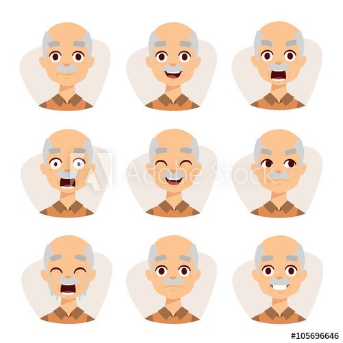500x500 Set Of An Old Man Emotions Simple Flat Design Illustration Grandpa