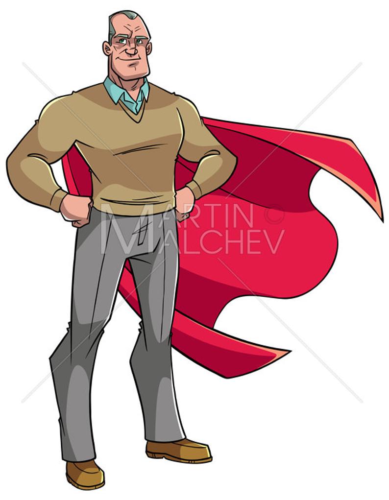794x1021 Super Grandpa Vector Cartoon Illustration Man Hero Cape Etsy