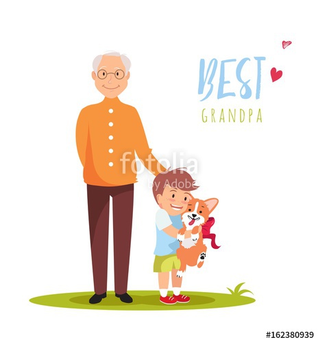 464x500 Cute Little Boy Is Hugging Dog Grandfather Presenting Puppy