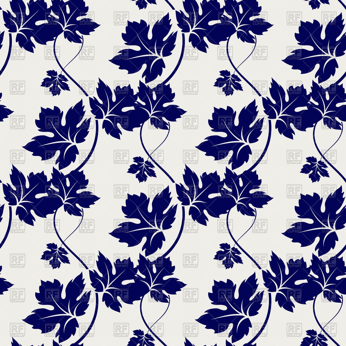 1200x1200 Blue Seamless Pattern With Grape Leaves Vector Image