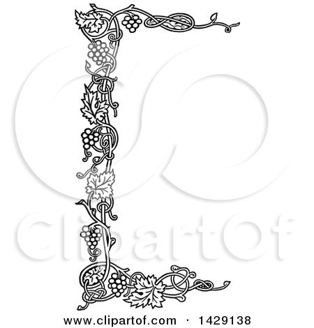 450x470 Clipart Of A Vintage Black And White Grape Vine Border