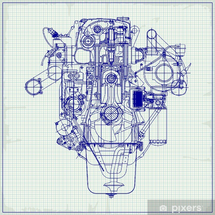 Drawing Old Engine On Graph Paper Vector Background Wall Mural 700x700 Drawing Old Engine On Graph Paper Vector Background Wall Mural