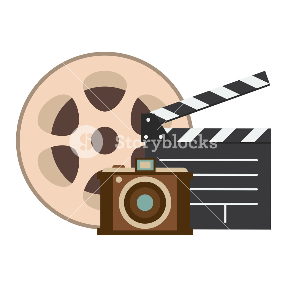 Vintage Cinema Media Reel Clapboard And Camera Vector Illustration 1000x1000 Vintage Cinema Media Reel Clapboard And Camera Vector Illustration