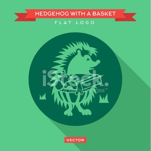 300x300 Cute Hedgehog Basket Grass Looking Into Distance Logo Vector
