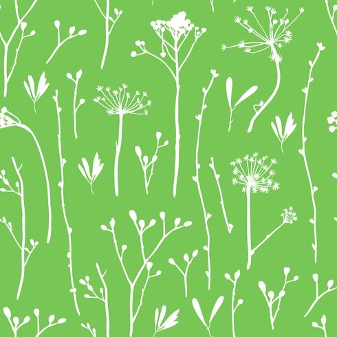 490x490 Vector Seamless Pattern With Silhouettes Of Flowers And Grass
