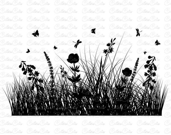 570x450 Grass Silhouette Wildflowers Dxf Png Vector Herbs Etsy