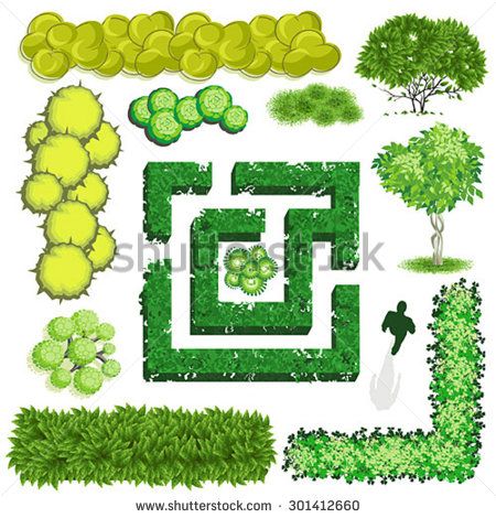 450x470 Trees And Bush Item Top View For Landscape Design, Vector Icon