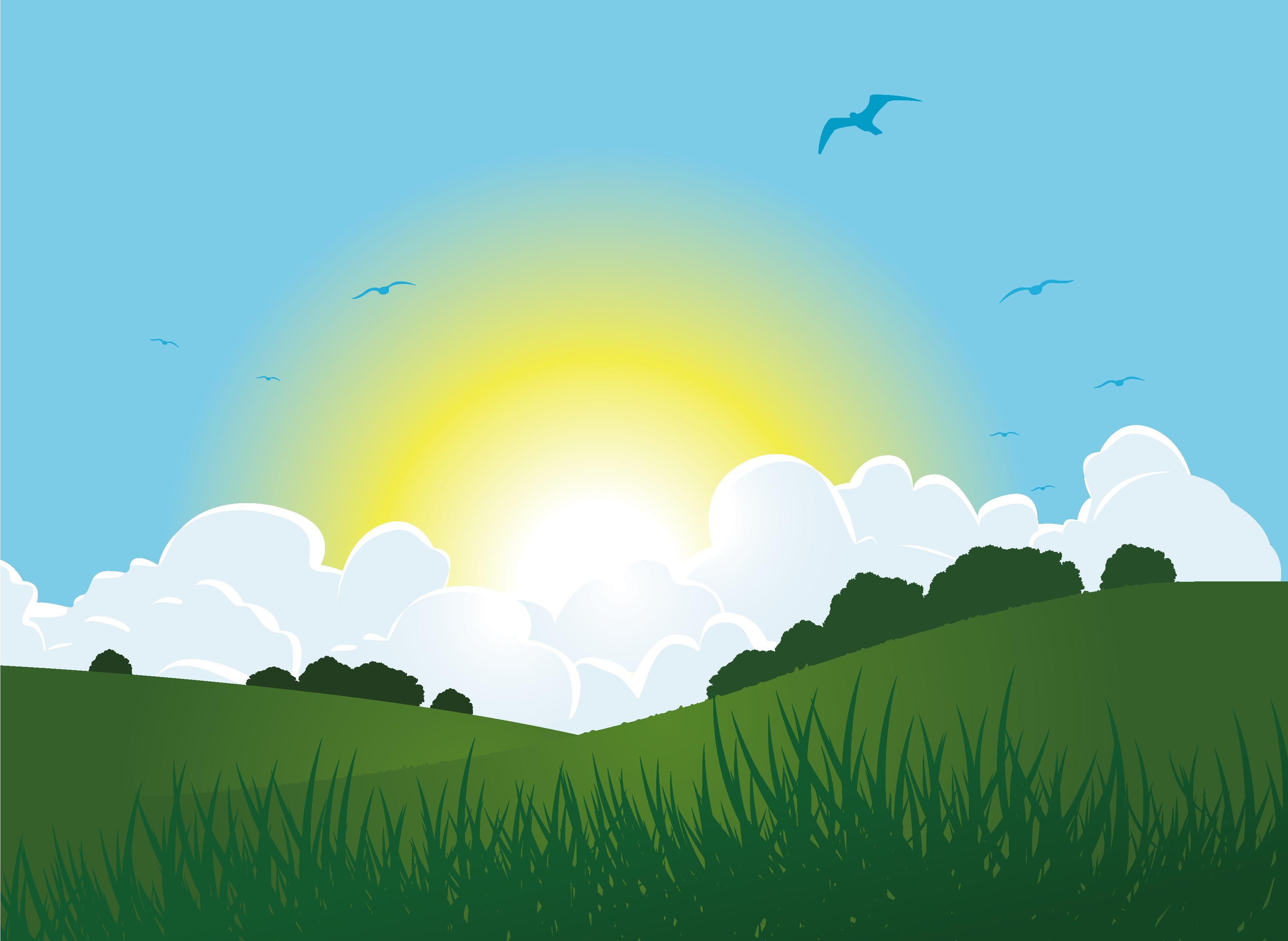 3543x2588 Sun, Clouds, Grass, Vector Art Wallpapers Hd Desktop And Mobile