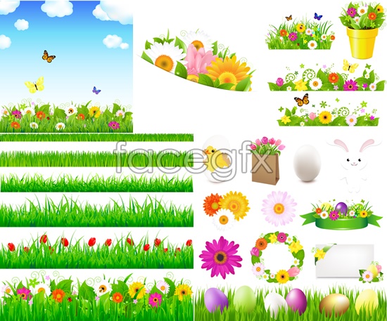 550x457 Spring Flowers And Green Grass Vector Over Millions Vectors