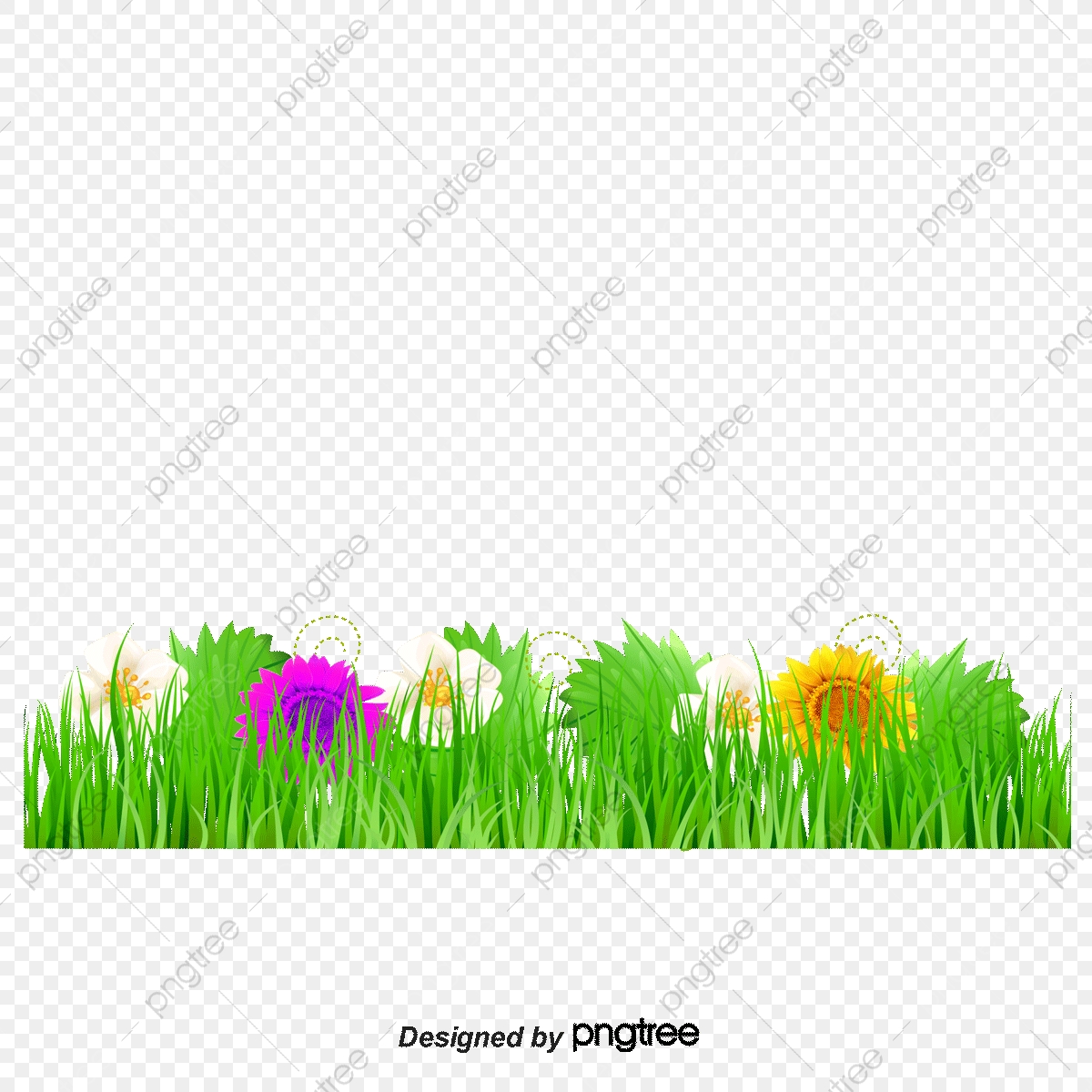 1200x1200 Cartoon Flowers Fresh Spring Grass, Cartoon Vector, Spring Vector