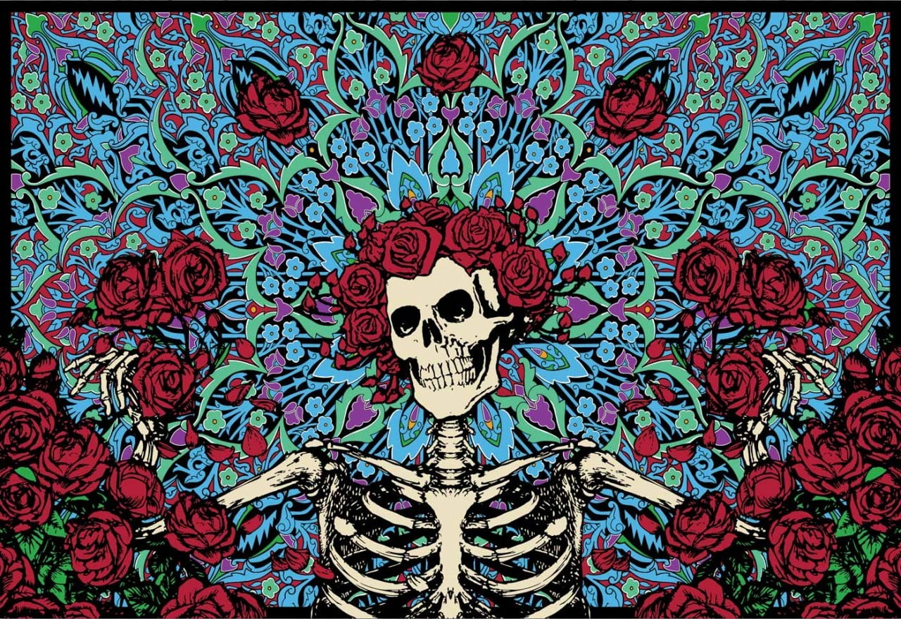 1280x879 Red, Blue, And White Floral Textile, Skeleton, Skull, Dia De Los