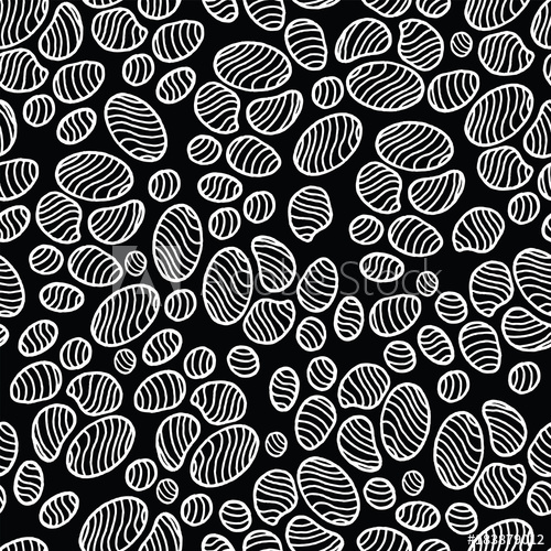 500x500 Sea Stone Doodle Seamless Pattern White Gravel On Black