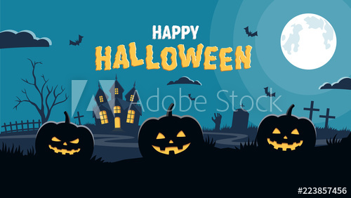 500x282 Halloween Background Pumpkins And Scary Castle On Graveyard