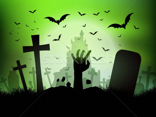 600x450 Halloween Landscape With Zombie Hand In Graveyard Vector
