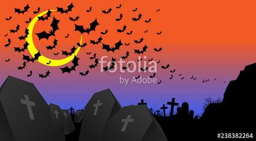 500x275 Halloween Night With Bats And Graveyard Vector For Illustrator