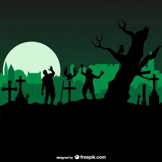 626x626 Horrow Graveyard With Zombies Vector Free Download