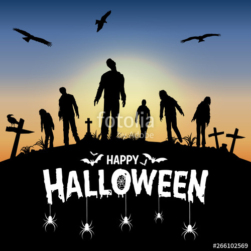 500x500 Silhouette Of Zombies Walking