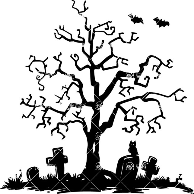 643x640 Spooky Tree In A Graveyard Vector Silhouette Graphicmama