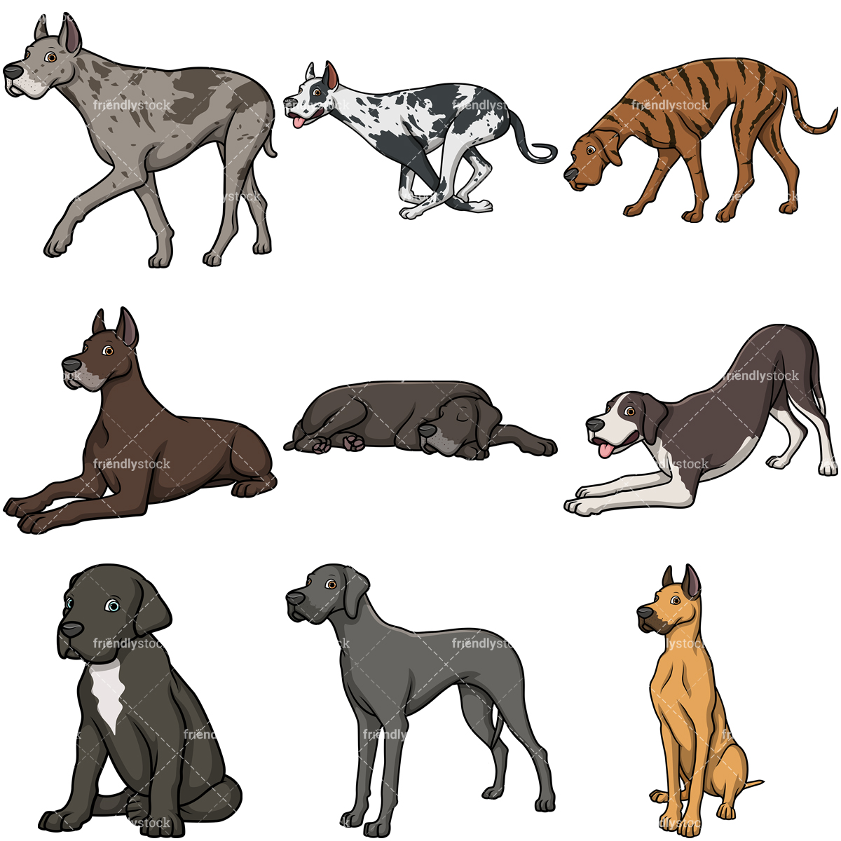 1200x1200 Great Dane Dogs Cartoon Vector Clipart