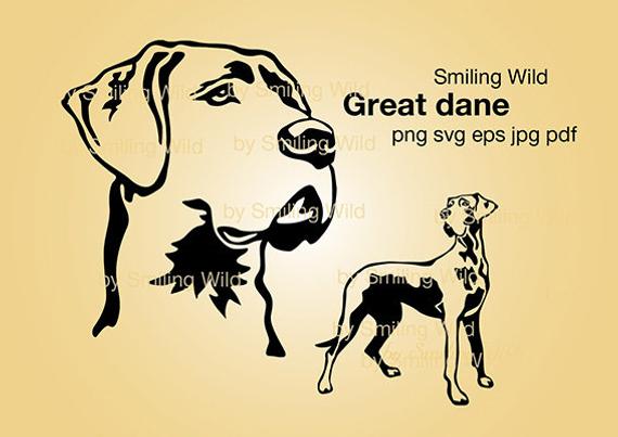 570x403 Great Dane Dog Clipart Great Dane Vector Graphic Art Etsy