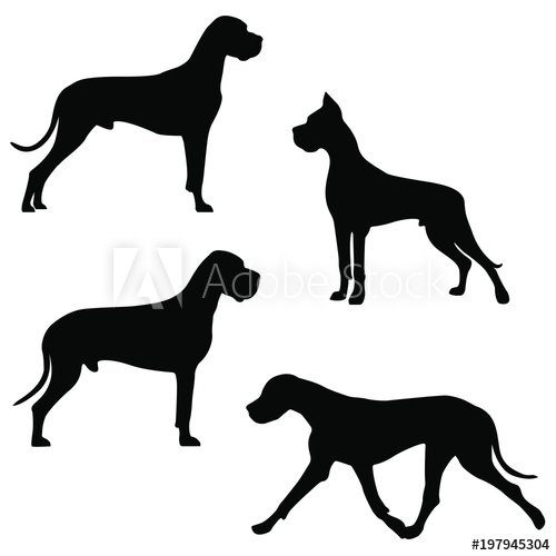 500x500 Set Of Icons Of Great Dane Vector Image Of Dog Silhouettes