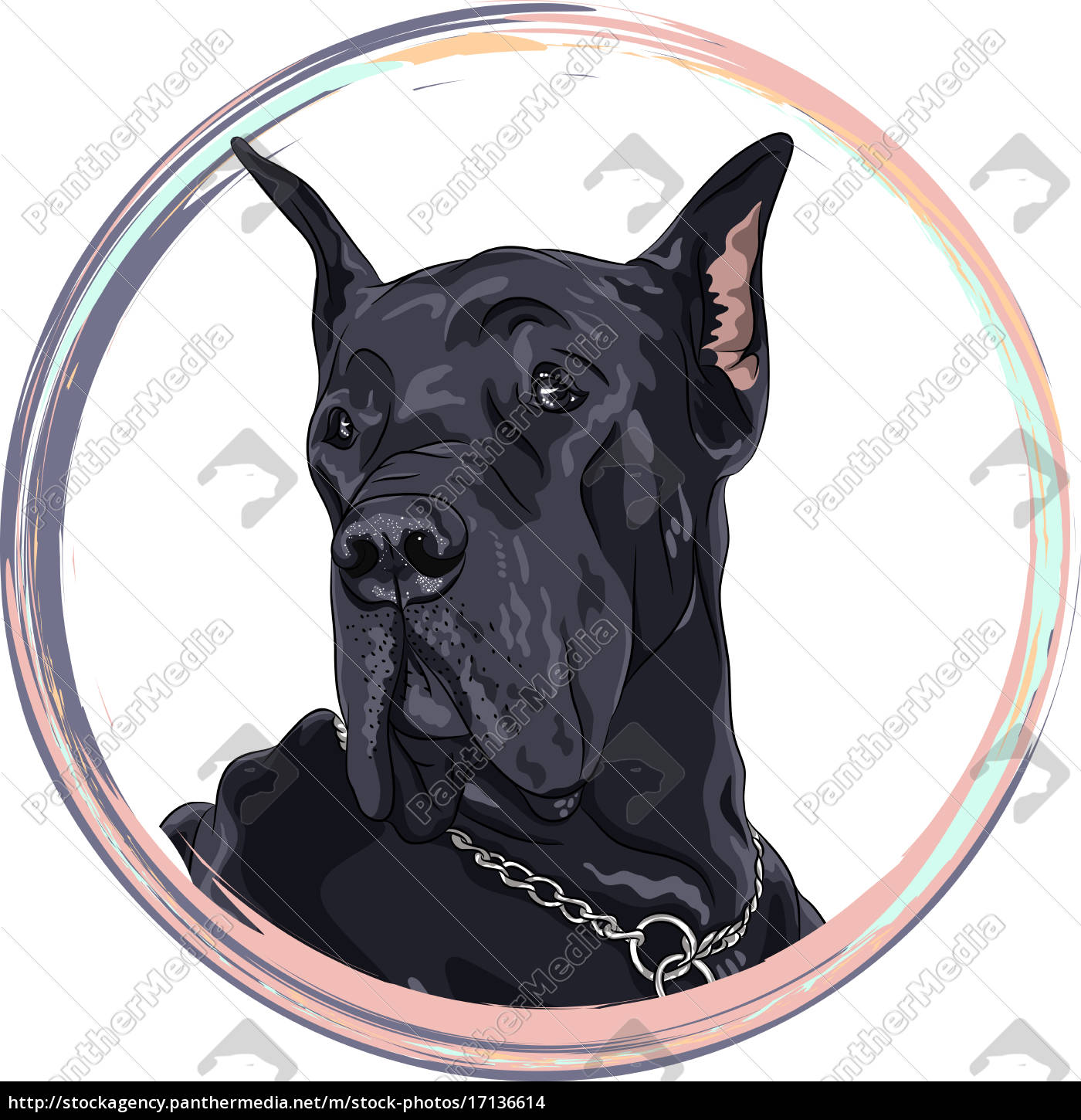 1400x1450 Vector Sketch Domestic Dog Black Great Dane Breed