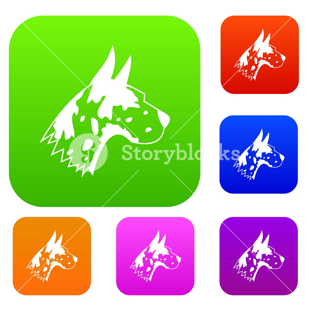 1000x1000 Great Dane Dog Set Icon In Different Colors Isolated Vector