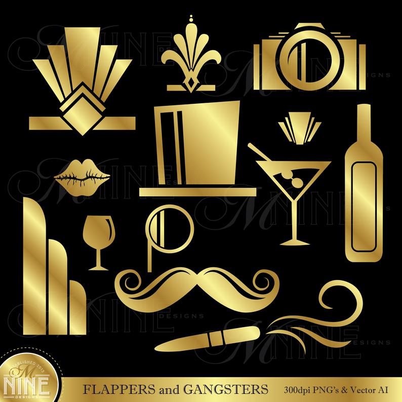 794x794 Gold Gatsby Clip Art Gold Flappers And Gangsters Clipart Etsy