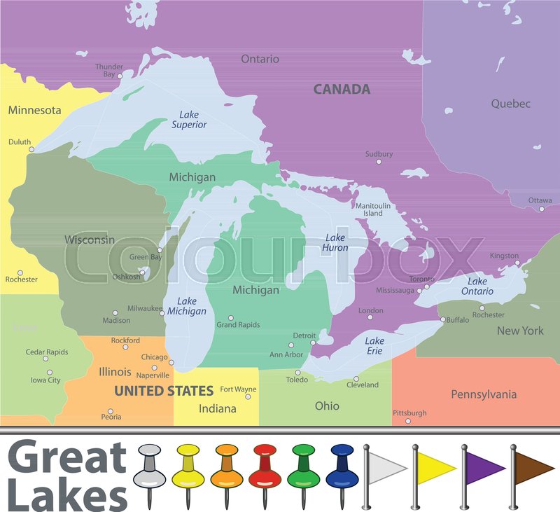 800x731 Vector Map Of Great Lakes With Stock Vector Colourbox