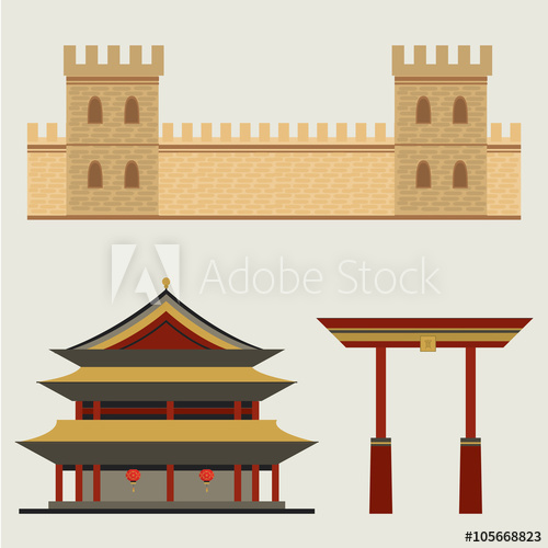 Chinese Architecture Great Wall Of China Vector Set 500x500 Chinese Architecture Great Wall Of China Vector Set