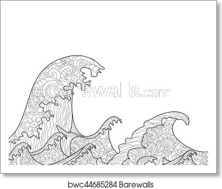 435x370 The Great Wave Off Kanagawa Coloring Book For Adults Vector, Art