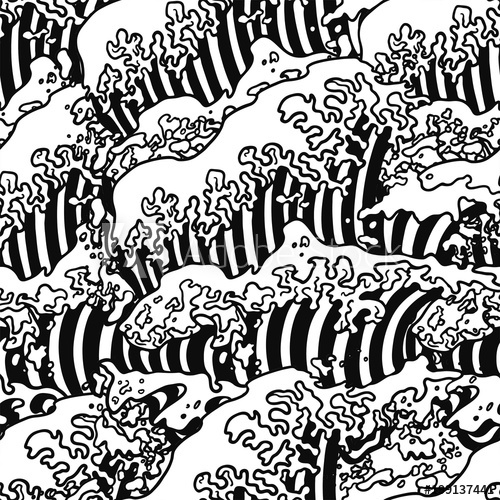 500x500 Vector Seamless Pattern With Japanese Great Wave In A Vintage