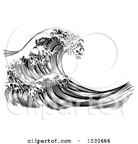 450x470 Clipart Of A Black And White Vintage Styled Japanese Great Wave