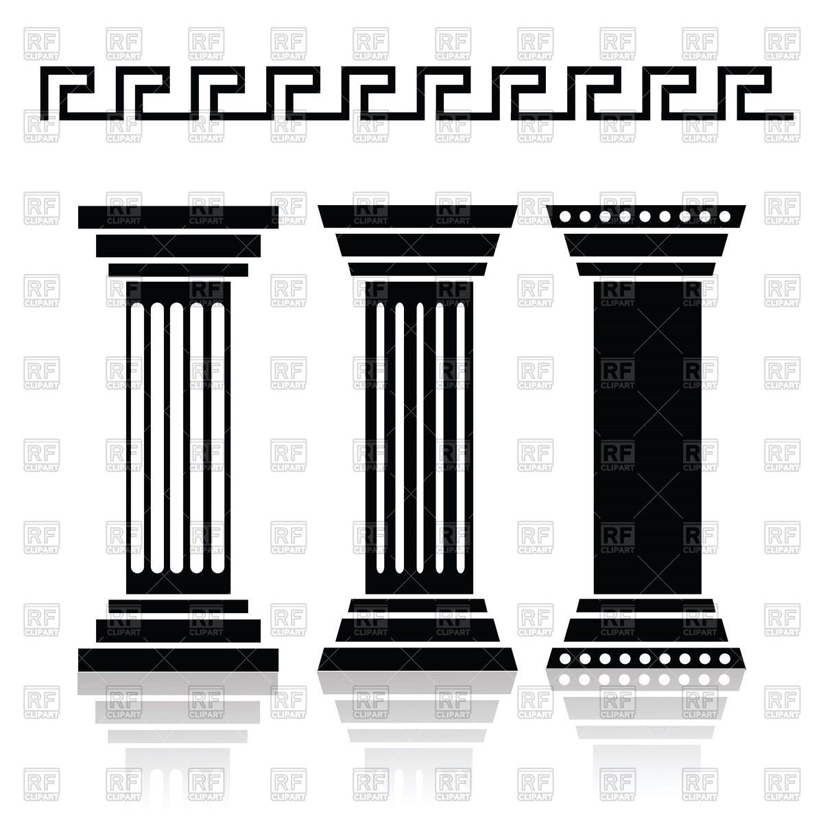1200x1200 Silhouettes Of Ancient Columns And Greek Pattern Vector Image