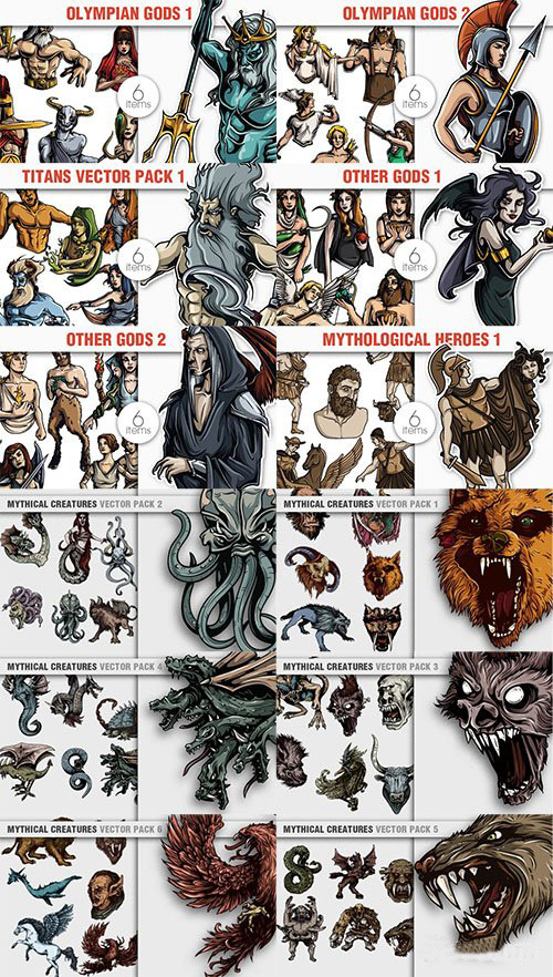 500x882 Mythical Creatures Greek Mythology Vector Bundle