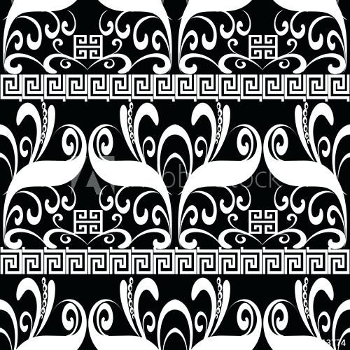 500x500 Meander Floral Seamless Pattern Vector Black And White Geometric